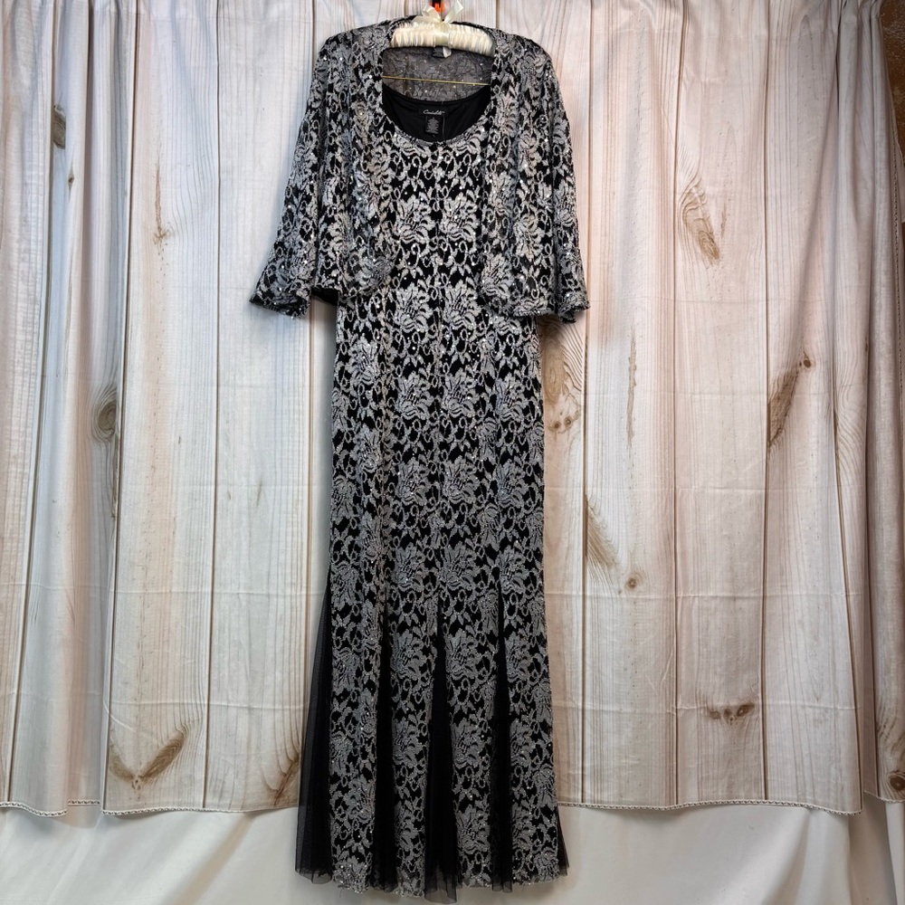 Candalite Dress Jacket Lace Sequin Formal Dressy Cocktail Black White Sz Large